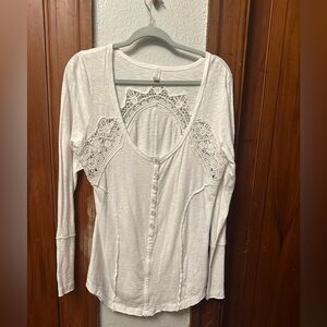 Free People White Lace Detail Women's Top Blouse size large